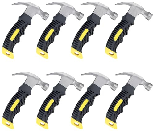 YUENPUN 8 Pack 8oz Stubby Claw Hammer with Non-Slip Grip, Portable Mini Hammer for Fine Woodworking and DIY Projects