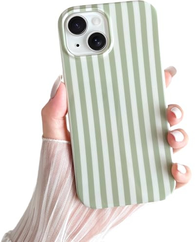 Yeddabox for iPhone 15 Case Cute Striped Phone Case Soft TPU Slim Shockproof Phone Cover for Women Girls, Sage Green