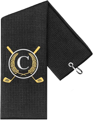 CGFN Golf Handtuch,Geschenke für Golfer, Mikrofaser Golfhandtuch mit Gesticktem Monogramm Golf Zubehör für Männer Frauen 40 * 60cm (Schwarzes Handtuch, C)
