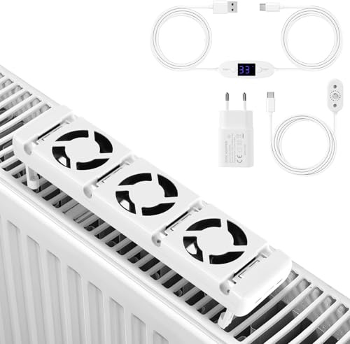 Ollewiellan Radiator Fan with 3 Improved Fans, Radiator 1-Piece, a Smart Radiator Booster for Heaters, Saves Energy and Heating Costs, White