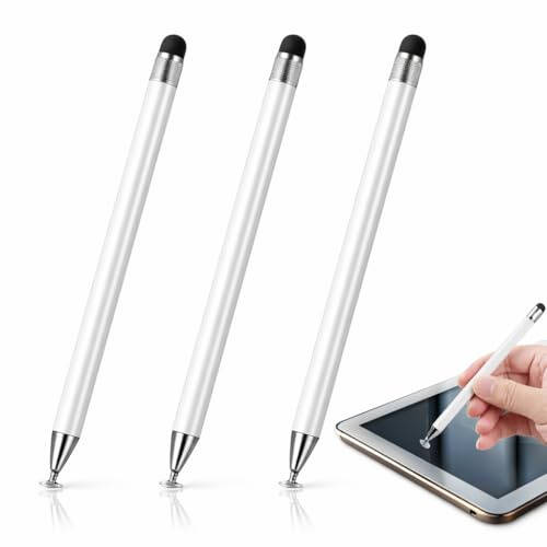 3PCS Stylus Pens for Touch Screens, 2 in 1 Universal Capacitive Pens White High Precision Tablet Stylus Smartboard Touchscreen Pen Multi Function Pen for Tablet Writing and Drawing