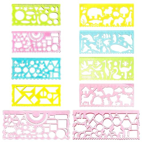 10 Stück Tiere Schablonen 15cm Kunststoff Schablone Geometrische Lineale Lineale mit Tiermotiven Tierform Zeichenschablonen Zeichenlineale für Junge Schüler Werkzeuge