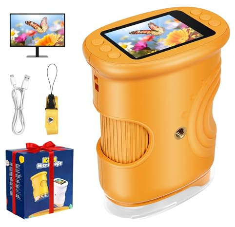 Digital Microscope for Kids - with Screen, 1000X Handheld Electronic Microscope Camera, Portable Pocket Mini Microscope, Kids Microscope 6–12, STEM Science Toy, Photo & Video