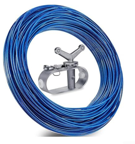 Axorafow Kit de serrage de piscine avec câble en acier revêtu de 30,5 m et tendeur pour piscines hors sol, système de fixation résistant aux intempéries pour sécuriser contre les débris et le vent,