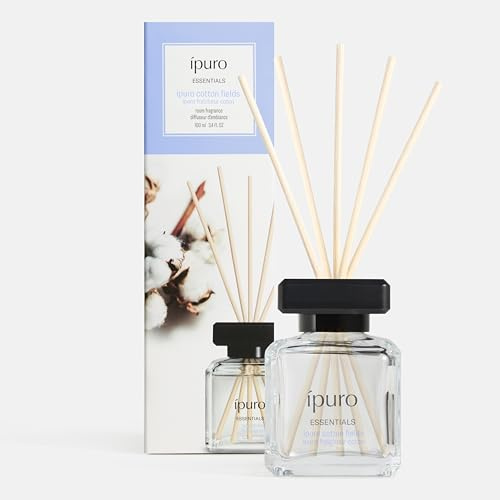 ipuro Essentials COTTON FIELDS Raumduft mit Stäbchen 100 ml - Raumerfrischer mit Sternanis, Vanilleblume & Geranie, Rose, Veilchen, Zedernholz Duft Aroma - Diffuser mit Stäbchen - Lufterfrischer