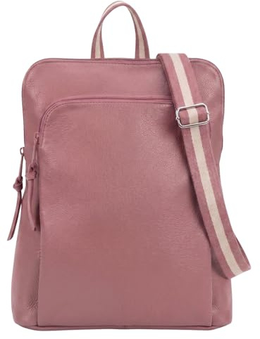 Leder Rucksack klein Eleganter City-Rucksack A4 Rom 12979 Altrosa 3 +e | Alessandro Salvatore Damen Handtasche mit Vario-Gurt Geheimfach Daypack für Damen Lederrucksack Rosé Rosa