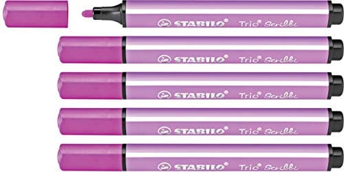 STABILO - Gefederter Dreikant-Filzstift - Trio Scribbi - 5er Pack - rosa