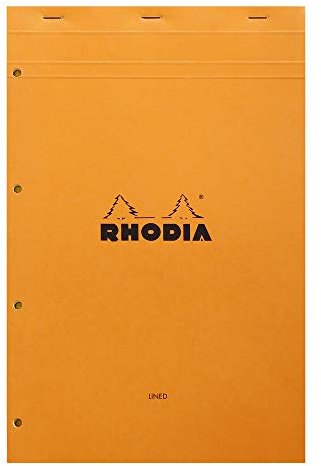 Rhodia 119660C - Notizblock N°119 (geheftet, DIN A4+, 21 x 31,8 cm, liniert mit Rand, 80 Blatt, gelbes Papier, 80g) 1 Stück, orange