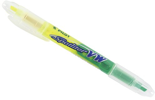 Pilot spotliter VW twin tipped double ended highlighter marker - yellow and green colour x 1 single pen