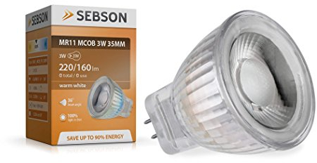SEBSON LED Lampe GU4/ MR11 warmweiß 3W, ersetzt 20W Glühlampe, 220 Lumen, LED Spotlight 36°, 12V DC, ø35x40mm