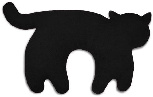 Leschi REISEKISSEN für erholsamen Schlaf in Auto, Flugzeug und Camping-Bett/Reisegeschenk für Kinder und Erwachsene/waschbares Nackenkissen/Katze Feline, schwarz