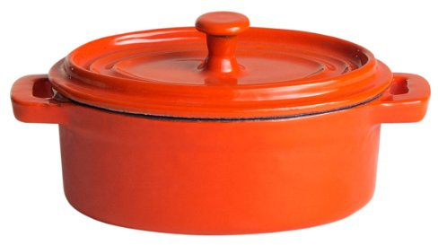 PaellaWorld 9708 Ovaler Topf aus Gusseisen, 12.5 x 9 cm, orange/weiß emailliert
