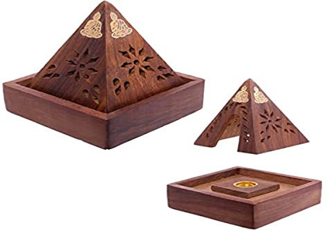 Porte-encens Pyramide en Bois de Sheesham - Design Bouddha, Unique