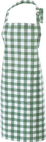 REDBEST Koch-Schürze, Küchenschürze karo, 100% Baumwolle grün Größe 75x90 cm - verstellbare Halsschlaufe, große aufgesetzte Tasche, robustes Gewebe