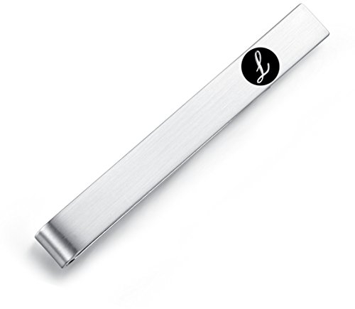 Honey Bear 5.4cm Herren Briefe Initialen Krawattennadel Krawattenklammer für Normale Krawatte Edelstahl Tie Clip,Silber mit Schwarzem Buchstaben (L)