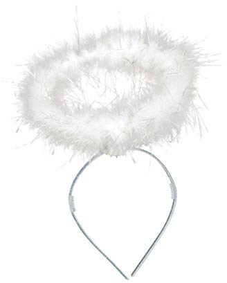 Haarreif Heiligenschein in 2 verschiedenen Farben mit Federn Halloween Karneval Accessoire (weiß)