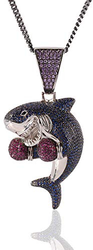 KMASAL Schmuck Hip Hop Iced Out Boxing Shark Anhänger Kette 18 K vergoldet Kreative Halskette für Männer Frauen (Silber)