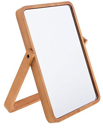 Hosoncovy Wooden Desktop Vanity Mirror with Stand - Folding Rectangular Free Standing Bathroom Mirror