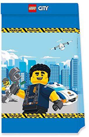 Procos 92249 - Partytüten, Lego City, 4 Stück, FSC® Mix, Papiertüten, Mitgebsel, Polizeimotiv, Geburtstag, Mottoparty