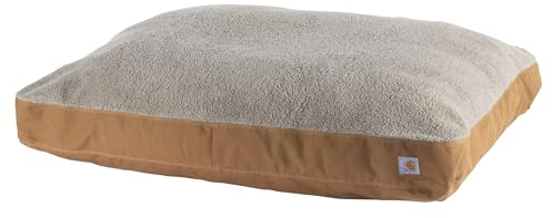 Carhartt Firm Duck Hundebett, strapazierfähiges Canvas-Haustierbett mit wasserabweisender Schale, Carhartt Braun mit Sherpa-Oberseite, groß