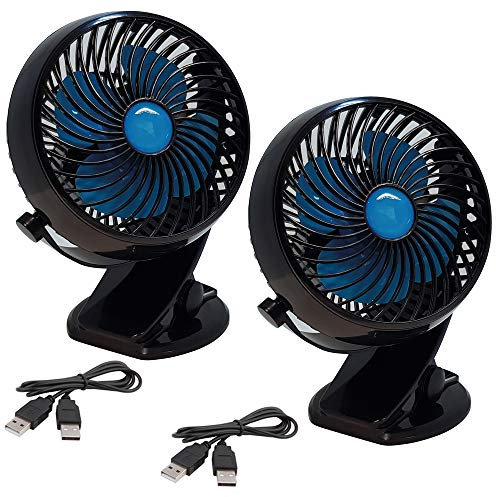 Venteo Fast Fan – Lot de 2 Mini Ventilateurs Portable Rechargeable USB à Rotation Intelligente à 360° - Batterie Lithium Longue durée - Coloris Noir et Bleu