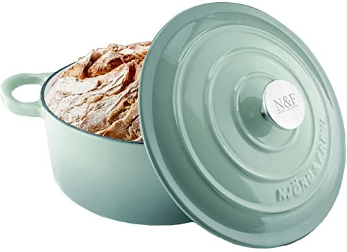 Njörd & Freya Casseruola in ghisa, girarrosto con coperchio, casseruola in ghisa, rivestimento smaltato, adatto a tutti i tipi di fornelli e fornelli a induzione, diametro 24 cm