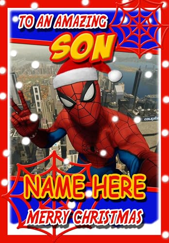 Spiderman Christmas Card For Son – PERSONALISED Option - POSTED SAME DAY - FULL COLOUR INSIDE!