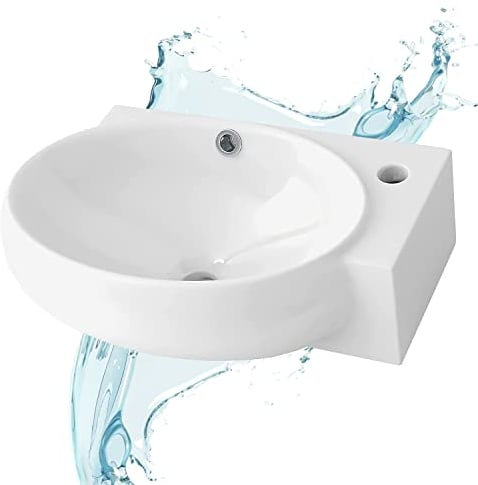 Starbath Plus - Lavabo de Cerámica - Suspendido con Forma Ovalada - Color Blanco - Con Agujero para Grifo - Medidas 43 x 28 x 12 cm - Ideal Baños y Aseos