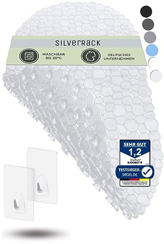 SilverRack Alfombrilla de bañera de 69 x 36 cm (diseño de piedra transparente), antideslizante, sin BPA, alfombrilla de ducha resistente al moho y lavable a máquina