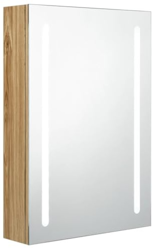 vidaXL LED Bathroom Mirror Cabinet Medicine Storage LED Mirrored Cabinet Vanity Mirror Furniture Bathroom Cosmetic Wall Cabinet Oak