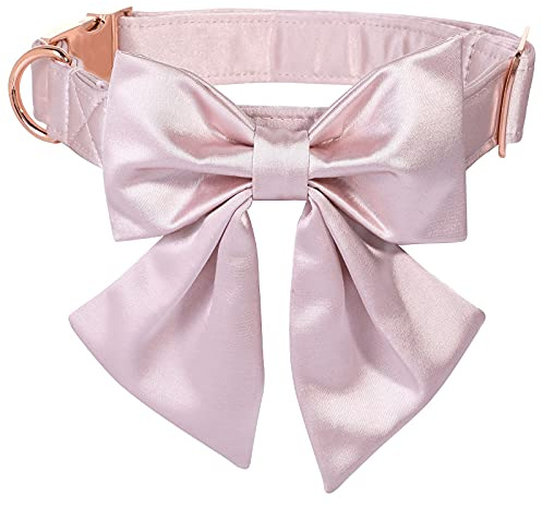 Lionet Paws Bowtie Hundehalsband - komfortable Seide Hundehalsband mit abnehmbaren Fliege für mittlere Hunde, Hals 34-55cm
