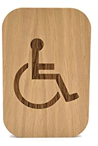 Cartel para baño – hombre, mujer, discapacitado – 120 x 80 mm – adhesivo para puerta wc en madera – placa para aseo grabada – señal lavabo (Minusvalido)