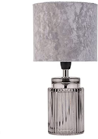 Pauleen 48213 Poser Classy Velvet Max. 20 Watt, Lampe de Chevet d’Aspect Glamour en Velours, E14, Satin, Gris, Verre fumé