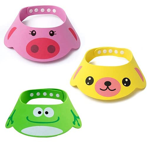 JINHENB 3Pcs Christmas Baby Bathing Cap,Adjustable Kids Shower Cap Shampoo Shower Protection Safety Visor Shield HatBathing Protection Cap for Toddler,Baby,Kids (Cartoon)
