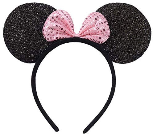 Serre-tête Minnie noir fiocco rose paillettes femme cosplay carnaval halloween idée cadeau costume cartoon