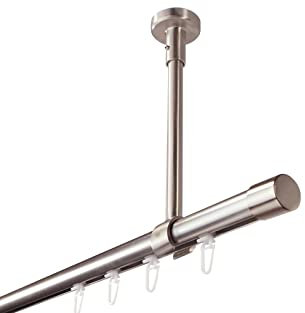 iso-design Gardinenstange Innenlauf Deckenmontage Farbe Edelstahl 20 mm, Innenlaufstange 1-läufig, großer Deckenabstand, Deckenhalter kürzbar, Endstück Kappe, 120 cm