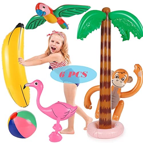 Czemo Wasserball Aufblasbar Palmen Kokosnussbaum Set Aufblasbare Flamingo Spielzeug Tiere Beach Party Deko für Sommer Schwimmbad Hawaii Deko Luau Party