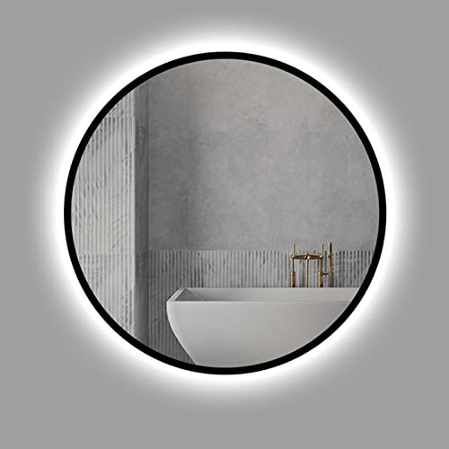LBYDXD Miroir De Salle De Bain Rond LED, Miroir Rond Rétroéclairé, Miroir Rétro-éclairé De Moderne, Miroir De Maquillage Anti-buée Mural, Cadre Noir, 50cm/ 60cm / 70cm / 80cm, 50cm/19.7in