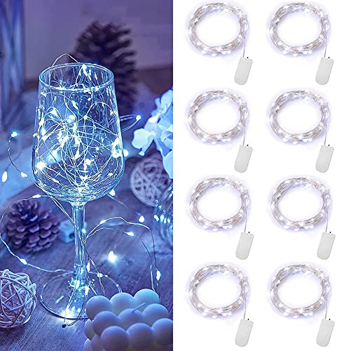 LED Lichterkette Batterie, 8 Stück 1M 10 LEDs Mini led lichterkette Drahtlichterkette Wasserdichte Kupferdraht Licht für Party Garten Weihnachten Hochzeit Halloween Beleuchtung Deko, Kaltes Weiß