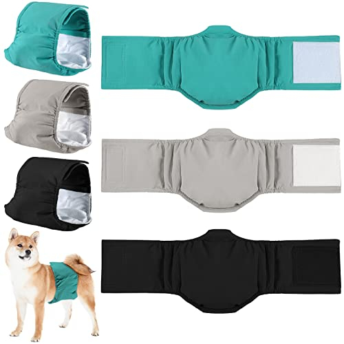 3 Stück Wiederverwendbar Hundewindeln für Rüden Waschbar Hundehose Welpe Bauchband Windeln Saugfähig Rüdenwindel Rüdenbinde mit Auslaufschutz für Inkontinenz beim Hund (L)