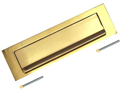 TERF® 250mm X 75mm Traditional Type Victorian Letter Postal Plate Gravity Polished Brass 250mm X 75mm (10'' X 3'') Letter Postal Box Cover Plate Gravity including Fixing Screw