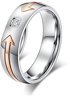 Stfery Damen Ring Edelstahl Silber, Ring Zirkonia Herren Pfeil 60 (19.1) Modeschmuck Geburtstags Geschenk für Freund