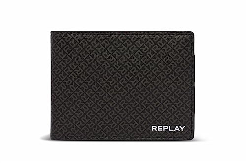 Replay Herren Portemonnaie Geldbörse aus Leder, Black + Brown Cocoa 1569 (Schwarz), Onesize