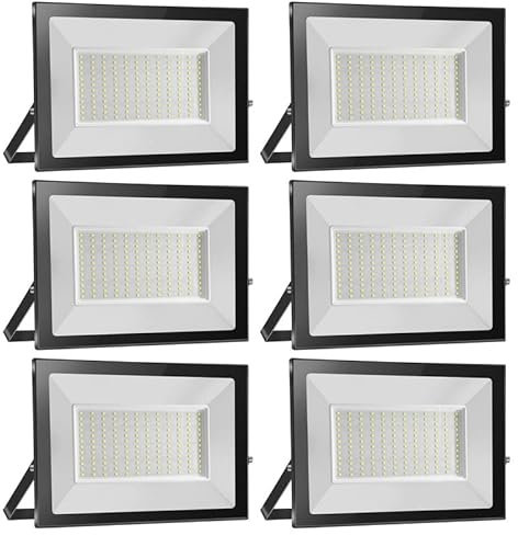 150W Projecteur LED Extérieur 6 Pièces, IP65 Étanche Lampe, 15000LM 3000K Blanc Chaud Eclairage Exterieur - Super Lumineux Spot de Sécurité pour Jardin, Garage et Cour