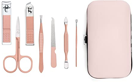 Ikadiya Maniküre Set Professionelles[7pcs] Tragbare Reise Essential Nagelknipser Set, Mode Professionelle Edelstahl Nagelknipser Pediküre, Professionelle Nagelknipser Set[Rosa]