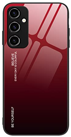 SEAHAI Hülle für Samsung Galaxy A54 5G, Ultradünne Gehärtetem Glas Zurück & Weich Silikon TPU Rahmen Handyhülle Farbverlauf Farbe Case Stoßfest Schutzhülle, Elegantes Rot