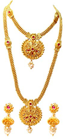 Goldbeschichtetes ethnisches Brautschmuck-Set aus traditionellem Kundhan-Brautschmuck-Set für Hochzeit, Mädchen, schwer, von indischem Sammlerstück, Zinklegierungsstahl, kein Edelstein, Zinklegierung