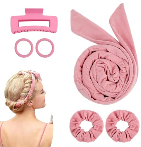Lockenwickler Locken Ohne Hitze,Heatless Hair Curler Band,Lockenwickler Große Locken,New Lockenschwamm Lockenwickler, DIY Haare Locken Ohne Hitze Frisurenset für Langes Mittleres Haar(Pink)