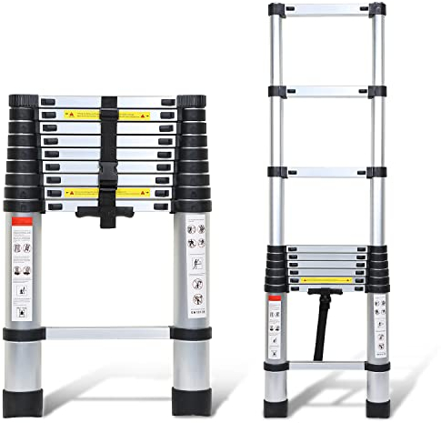 Ansobea Teleskopleiter 4.4m Multifunktion Teleskop-Design Alu-teleskopleiter Fingerschutz Ausziehleiter Teleskopleiter Leiter Treppe Anlegeleiter