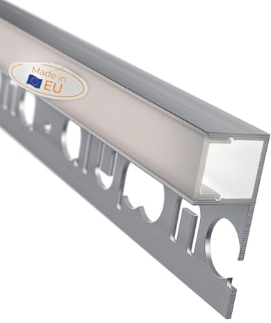 Alupona Mola LED Fliesenprofil I 4 x 2 m I Langlebige Aluminium Fliesen-Abschlussleiste für LED Streifen bis 1cm Breite I LED Trockenbauprofil eloxiert I Fliesenschiene + Acryl Abdeckung opal